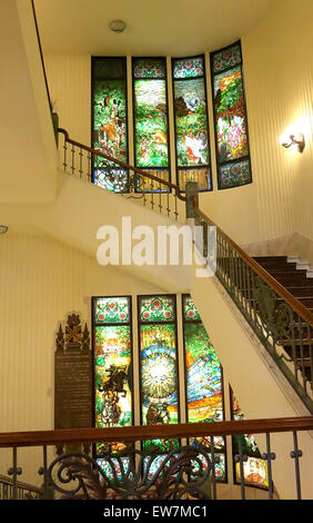 staircase with stained glass windows, Gellert Hotel, Budapest, Hungary Stock Photo