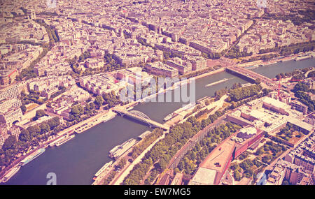 Retro toned panoramic view of Paris, France. Stock Photo