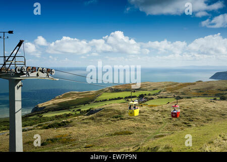 UK, Wales, Conwy, Llandudno, passengers in cable cars near Great Orme Summit station Stock Photo