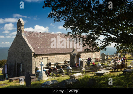 UK, Wales, Conwy, Llandudno, Great Orme, St Tudno’s Church., outdoor service in progress during summer months Stock Photo