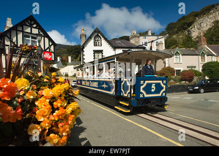 UK, Wales, Conwy, Llandudno, Old Road, Great Orme Tramway, tram approaching lower station Stock Photo