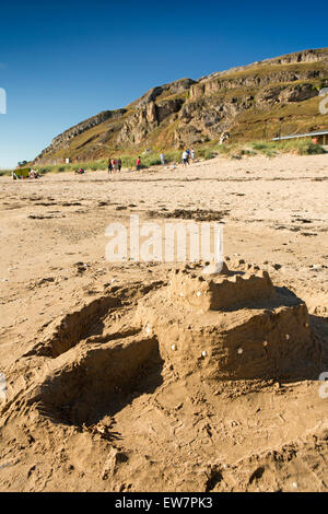 UK, Wales, Conwy, Llandudno, West Shore, sandcastle on beach Stock Photo