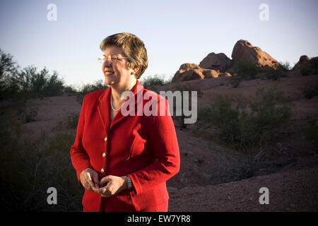 Arizona Gov. Janet Napolitano, photographed at Papago Park Military Base in Phoenix.  Photograph by Robert Gallagher/ Aurora Stock Photo