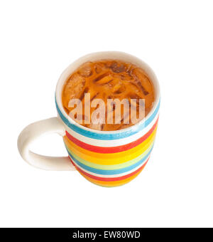 Thai iced milk tea in rainbow cup, isolated on white Stock Photo