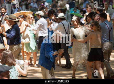 New York, NY - June 14, 2015: Bill Cunningham takes photos at 10th annual Jazz Age lawn party by Michael Arenella & Dreamland Orchestra on Governors Island Stock Photo