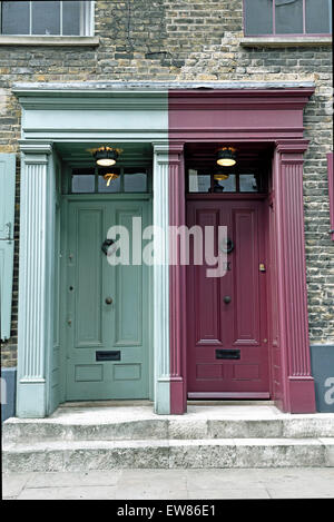 Georgian doors Fournier Street Spitalfields London Borough of Tower Hamlets England Britain UK Stock Photo