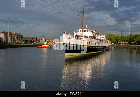 Cumberland Basin, Bristol, UK. 19th June 2015. The MV Balmoral has been out of action for 3 years, undergoing restoration works in Bristol's Floating Harbour. This evening she makes her first journey with passengers, leaving Bristol's Docks and journeying up the River Avon. Credit:  Carolyn Eaton/Alamy Live News Stock Photo