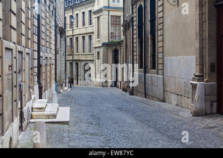 A quiet street in the old town of Geneva, Switzerland Stock Photo