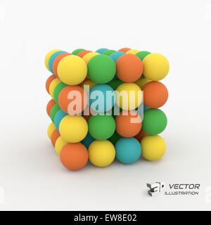 One cube formed by many spheres. 3d vector illustration. Can be used  for business concept, education, presentation. Stock Vector