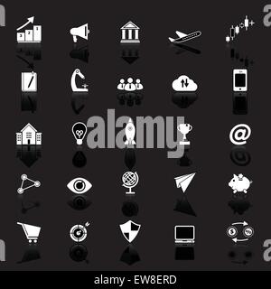 Startup business icons with reflect on black background, stock vector Stock Vector