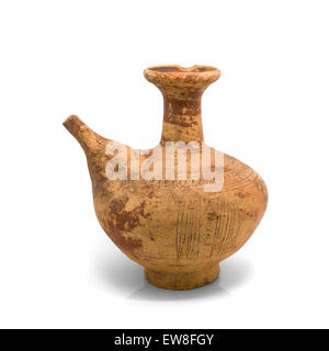 Antique clay ewer isolated on white background. Stock Photo