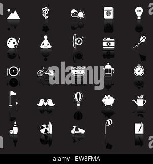 Slow life activity icons with reflect on black background, stock vector Stock Vector