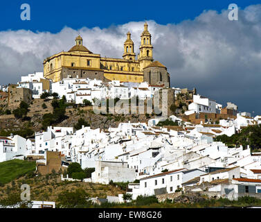 Pueblo Blanco Olvera with parish church of Our Lady of the Incarnation, Cádiz province, Andalusia, Spain Stock Photo