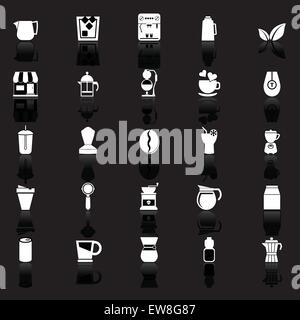 Coffee and tea icons with reflect on black background, stock vector Stock Vector