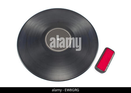 Vinyl record lp album disc with cleaner isolated on white Stock Photo