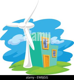 residential wind turbine home use cartoon vector illustration Stock ...