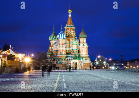 Moscow, Russia - 15 January, 2015: Saint Basil's Cathedral at night, national symbol of Russia, Red Square, Moscow. Stock Photo