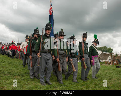 Lions Mound, Waterloo, Belgium. 20th June, 2015. Wellington’s massive allied reenactment army assembles on the battlefield for a morning memorial service. Credit:  Malcolm Park editorial/Alamy Live News Stock Photo