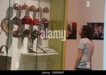 Hanoi, Vietnam. 20th June, 2015. A woman visits Vietnamese Women's Museum in Hanoi, Vietnam, on June 20, 2015. The museum, established in 1987, presents items under the themes of Women and Family, Women and History and Women's Fashion. Credit:  Le Yanna/Xinhua/Alamy Live News Stock Photo