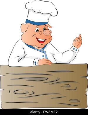 Vector illustration of happy pig chef giving ok gesture. Stock Vector