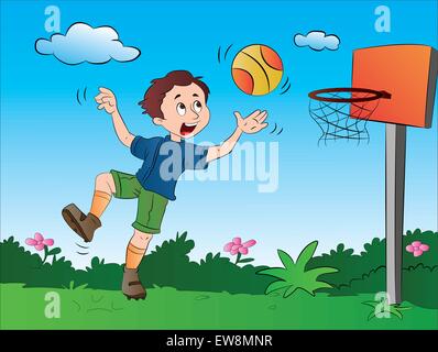 Boy Playing Basketball, vector illustration Stock Vector