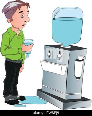 Vector illustration of man drinking water from cooler at office Stock Vector