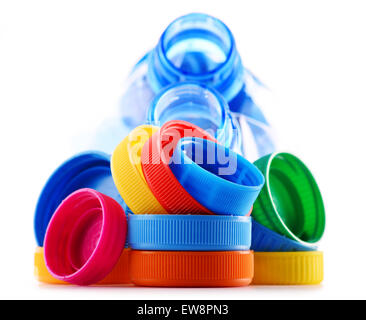 Composition with plastic bottles and caps. Stock Photo