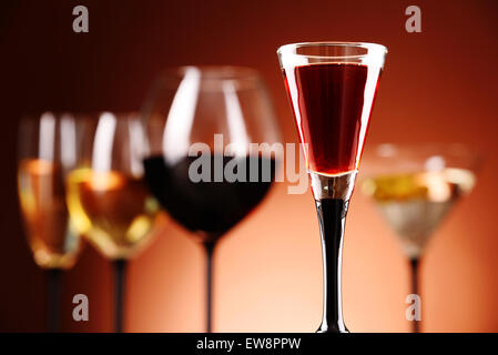 Glasses with assorted alcoholic beverages Stock Photo