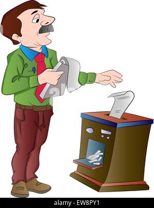 Man Shredding Documents, vector illustration Stock Vector