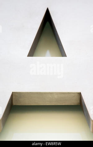Close up view of metallic letter A on the side of a building. Stock Photo