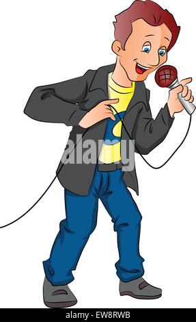 Man Holding a Microphone, vector illustration Stock Vector