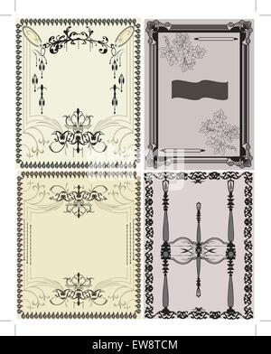 Vintage frames with ornate elegant abstract floral designs, black on gray and yellow. Vector illustration. Stock Vector