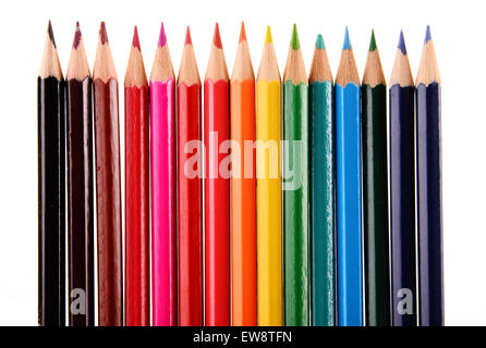 Composition with colorful crayons isolated on white background Stock Photo