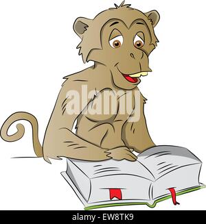 Vector illustration of a clever monkey reading a book. Stock Vector