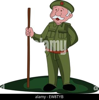 Vector illustration of a security guard holding wooden stick. Stock Vector