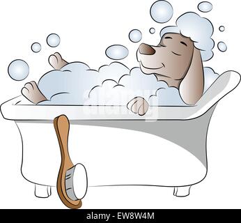Cute dog taking bubble bath in bathtub cartoon vector illustration ...