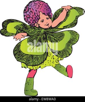 Clover or Trifolium child-flower. Painted off The Flower Children: The Little Cousins of the Field and Garden book, from Elizabeth Gordon. M. T. Ross is the artist. Stock Vector