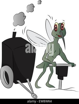 Vector of house-fly using power jackhammer to drill. Stock Vector