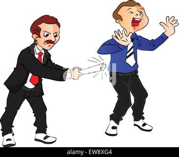 Vector illustration of angry boss hitting scared employee at office. Stock Vector