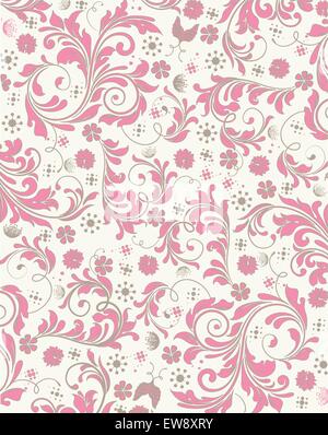 Vintage background with ornate elegant retro abstract floral design, pink and gray flowers on cream. Vector illustration. Stock Vector