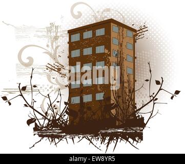 Brown building with nature and design patterns, vector illustration Stock Vector