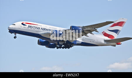 British Airways Airbus a380 G-XLEH departing London-Heathrow Airport LHR Stock Photo