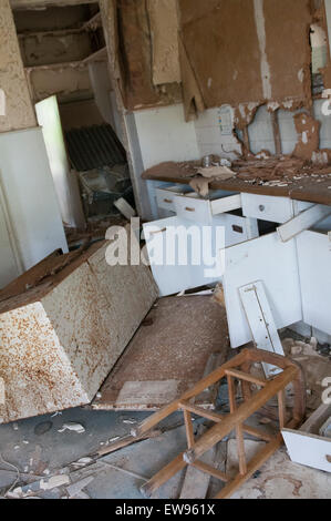 An old derelict kitchen inside Nocton Hall in Lincolnshire, England UK Stock Photo