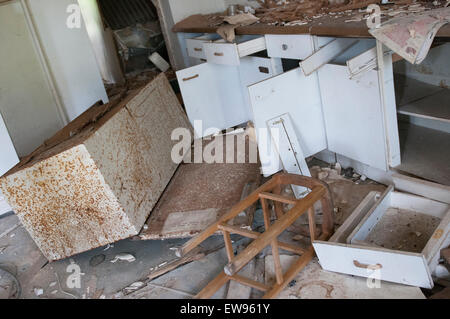 An old derelict kitchen inside Nocton Hall in Lincolnshire, England UK Stock Photo