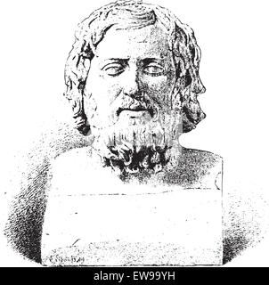 Xenophon or Xenophon of Athens, vintage engraved illustration. Dictionary of words and things - Larive and Fleury - 1895. Stock Vector