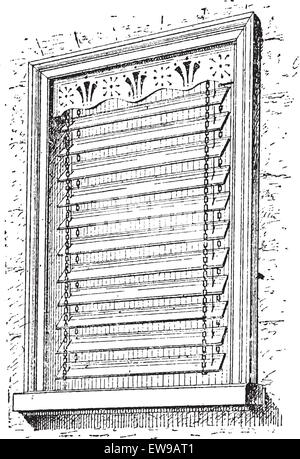 Jalousie window, vintage engraved illustration. Dictionary of words and things - Larive and Fleury - 1895. Stock Vector
