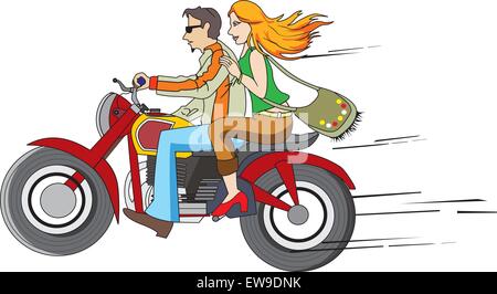 Bike Ride, Couple on a Motorcycle, vector illustration Stock Vector