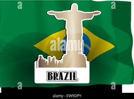 Brazil, Brazilian Flag, Silhouette of City and Christ the Redeemer Statue, vector illustration Stock Vector