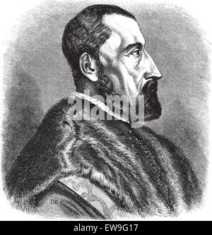 16th century (1557) engraving of Ogier Ghiselin de Busbecq, a Flemish Writer, Herbalist and Austrian Diplomat, vintage engraved  Stock Vector