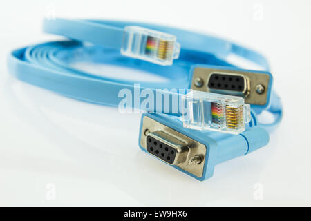 two flat console cables for setting up network devices Stock Photo